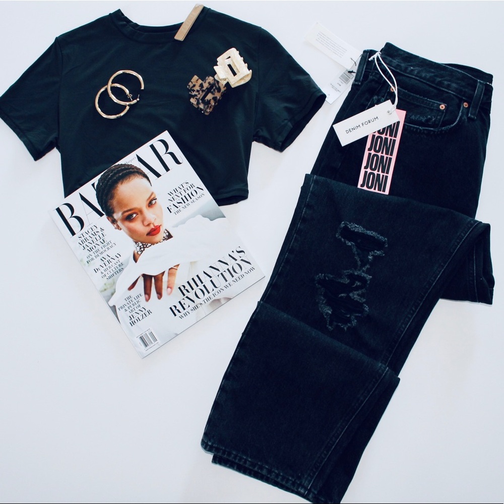 ARITZIA Denim Forum The Joni High Rise Loose 29L Black Eyeliner Destroyed